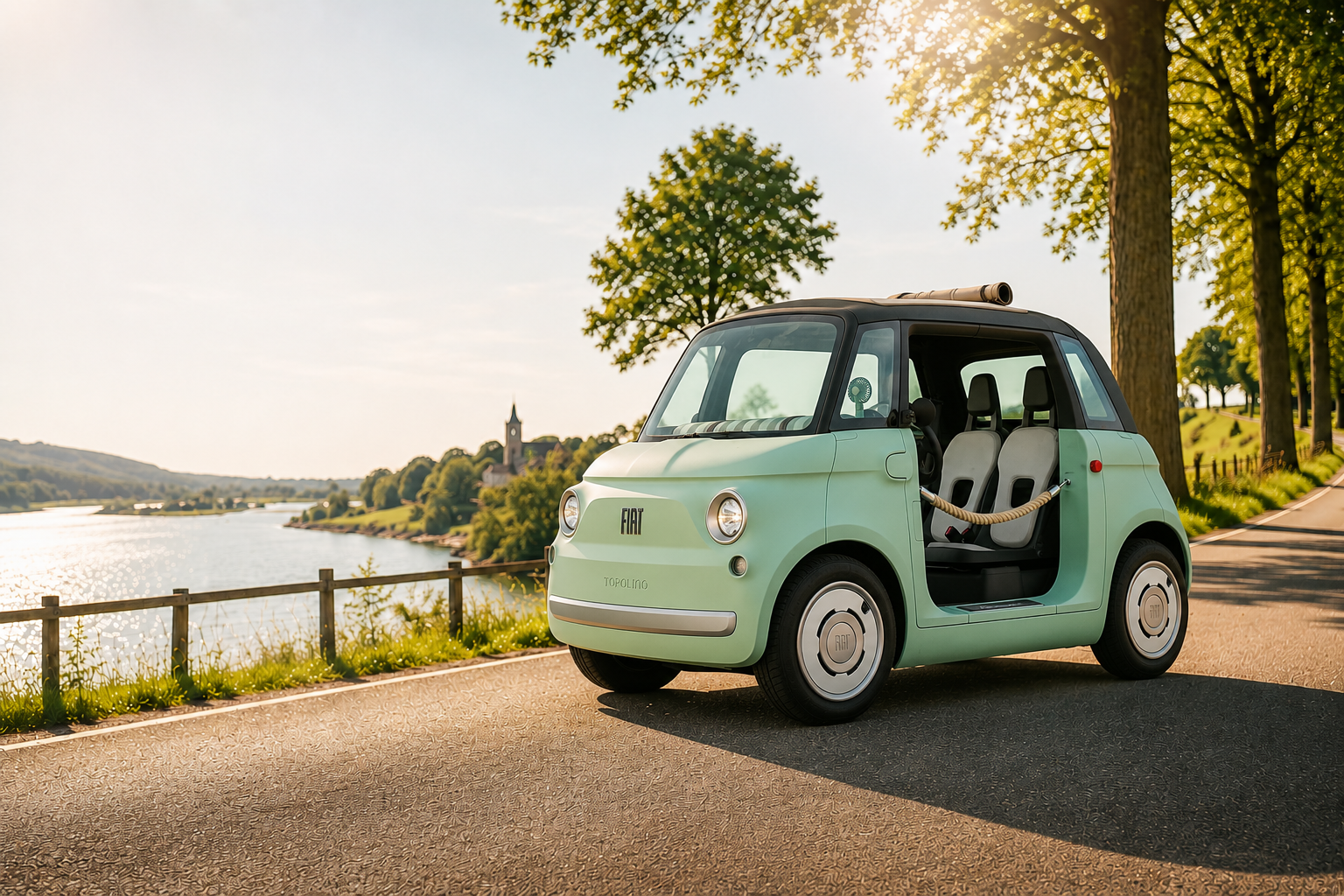 Verde Chiaro Fiat Topolino op een rustige landweg in Limburg